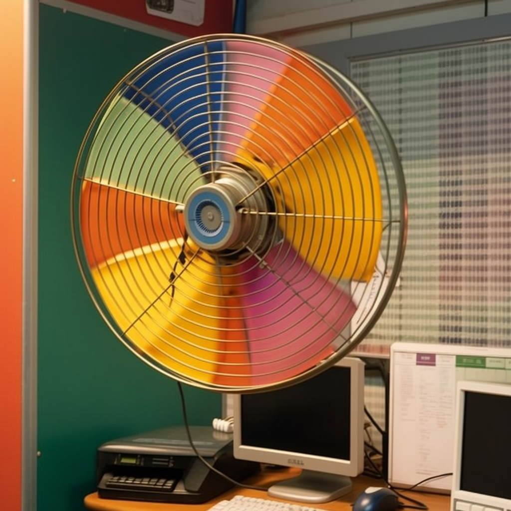 Criptoguima_retro_metal_fan_in_an_empty_70s_colourful_office_40f216b2-b421-4448-ac22-b899d444fd47